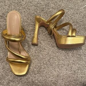 Azalea Wang Gold Strappy Platform Heels Gold 8.5 Akira